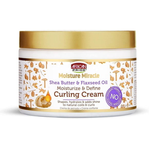African Pride Moisture Miracle Shea Butter & Flaxseed Oil Curling Cream - Shapes, Hydrates & Adds Shine to Natural Coils & Curls, Moisturises & Defines
