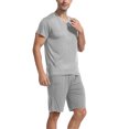 thumbnail image 2 of Men's Pajama Set Lightweight Quick Drying Short Sleeve V-Neck Shirt with Soft Comfortable Shorts for Relaxing Sleep, 2 of 4