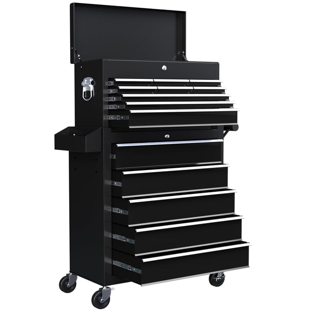 CoSoTower 14 Drawer Rolling Tool Chest, Lockable Tool Storage Cabinet with Detachable Top Toolbox, Protective Liner, Black
