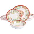 thumbnail image 1 of Laurie Gates Brick Floral 12 Piece Melamine Dinnerware Set, White, 1 of 5