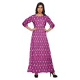 thumbnail image 1 of Moomaya Printed Round Neck 3/4 Sleeve Long Maxi Dress With Drawstring Waist, 1 of 3