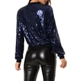 thumbnail image 3 of INSPIRE CHIC Women's Sequin Jacket Zipper Closure Hidden Pockets Bomber Jacket S Navy, 3 of 7