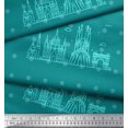 thumbnail image 3 of Soimoi Green Modal Satin Fabric Dot & Sketch Monuments Architectural Print Fabric by the Yard 42 Inch Wide, 3 of 3