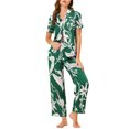 thumbnail image 1 of INSPIRE CHIC Ensemble de Pyjama en Satin pour Femme Soie Floral Manches Courtes Haut et Pantalon 2 Pcs Pyjamas TP Vert, 1 of 6