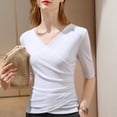 thumbnail image 2 of Wrap Tops for Women Ruched V Neck Slim Fitted Half Sleeve Business Casual Work T Shirts Blouse, 2 of 3