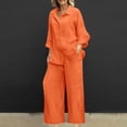 thumbnail image 2 of Women 2 Piece Linen Sets 2025 Button Up Long Sleeve Shirt Drawstring Wide Leg Pants Set Summer Outfits, 2 of 5