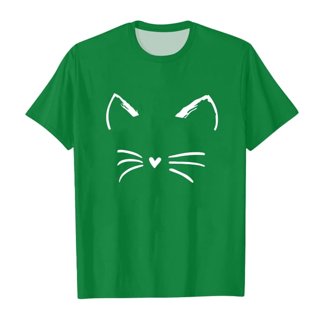 TZEWGL T-Shirt Décontracté à Col Rond Manches Courtes Imprimé Chat pour Filles Garçons Taille 3-4T