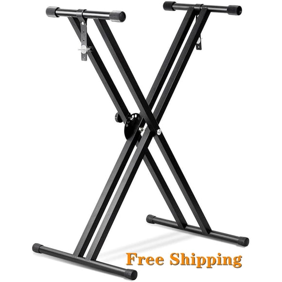 Height Adjustable Double-Brace X Keyboard Stand with Locking Straps, Heavy Duty Foldable Classic Music Musical Electronic Piano Stands, Non-Slip Rubber