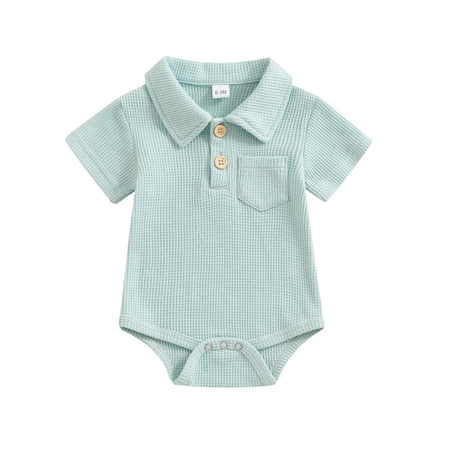 Yuyuzo Newborn Baby Boys Clothes Short Sleeve Bodysuit Button down Rompers Solid Color Summer Outfits