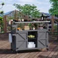 thumbnail image 1 of Sturdy Wood Outdoor Grill Cart with Stainless Steel Tabletop - Storage Cabinet - Lockable Wheels - Spice & Towel Rack - Mobile BBQ Prep Table for Patio, Backyard, Rolling Bar Cart, Grey, 1 of 7