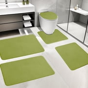 Foam Bath Mat 5 Set, Xinsrenus Ultra Soft Absorbent Velvet Fleece Bathroom Rugs, Non-Slip Rubber Backing Machine Washable Quick Dry Thick Bath Mats for Toilet Tub Shower Floor, Green
