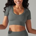 thumbnail image 4 of Besolor Womens Short Sleeve Cropped Workout Tops Round Neck Ribbed Knit Athletic Yoga Running Slim Fitted Gym Shirts, 4 of 6