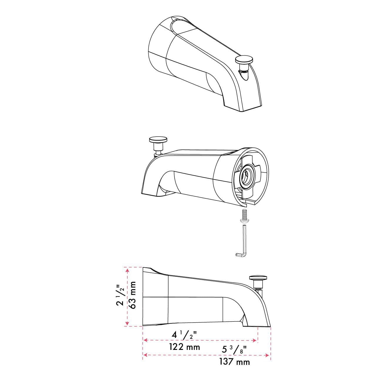 Ensemble a pression balancée d'akuaplus®, Valve PEX 1/2 po avec Douchette magnétique et bec de bain 5 3/8 po x 1/2 po raccord lisse.
