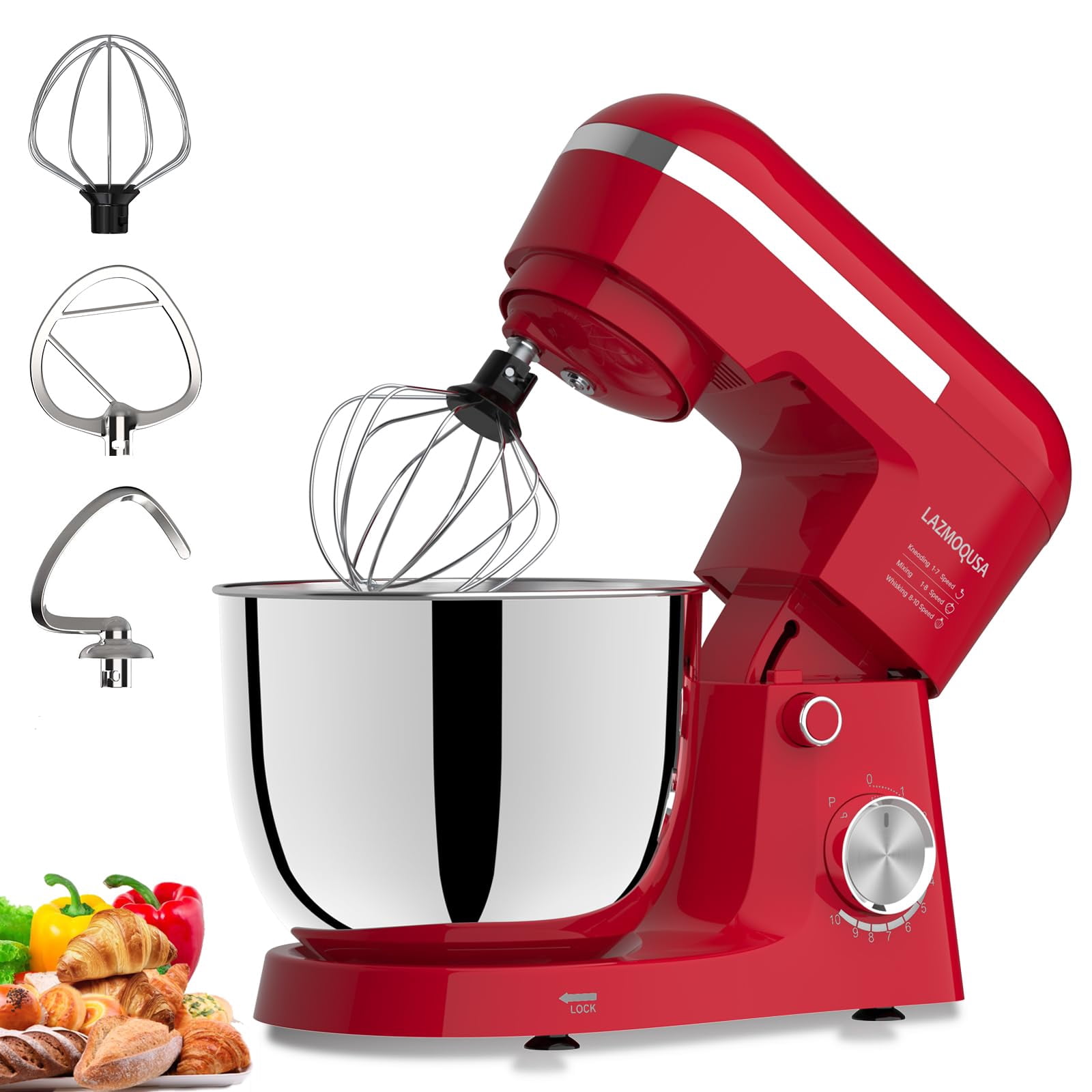 3 in 1 Electric Stand Mixer with 5.5 Quart Bowl, Household Food Mixer 10+p Speeds, Kitchen Tilt-Head Bread Dough and Cake Mixers for Home Daily Use (