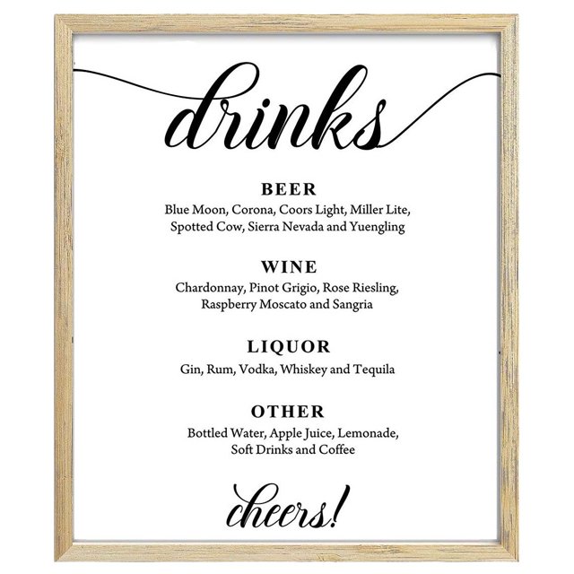 Panneau de Menu de Bar de Mariage Personnalisé, Signalisation de Menu de Bar à Boissons, Menu de Fête Personnalisé, Impression Personnalisée de Fête