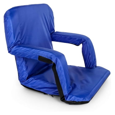 Camco Portable Stadium Seat, Foldable Padded Cushion with Back Support and Armrests, Blue