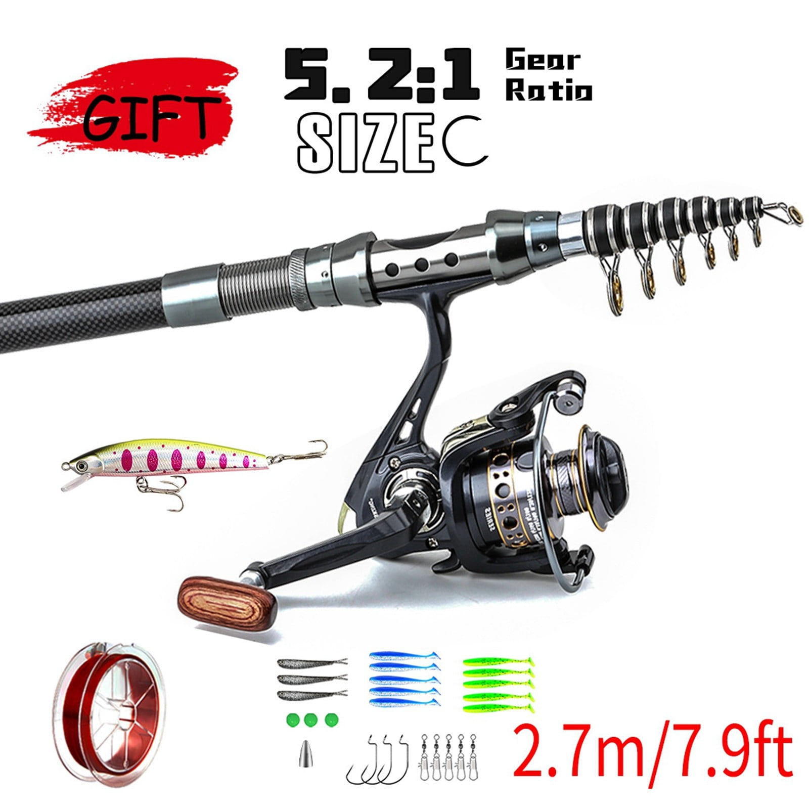 1.8m 3.0m Telescopic Fishing Rod Reel Combination Fishing Rod Reel Combo Trout Rod and Left and Right Hand Interchangeable Fishing Reel Set Sea Fishing Rod Sea Fishing