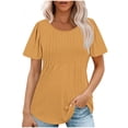 thumbnail image 1 of Meichang T-Shirts pour Femmes 2025 à Manches Courtes, Col Rond, Coupe Ample, Mode d'Été, T-Shirts à devant Plissé, T-Shirts Décontractés de Couleur Unie, 1 of 7