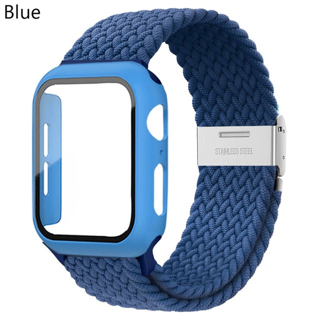 LEIXIUER Nylon Band for Apple Watch Bands with Case 45mm 41mm, Adjustable Braided Solo Loop with Glass Screen Protector Case ,Soft Wristband Stretch Nylon Elastic Strap for Apple Watch Series 7 45 mm