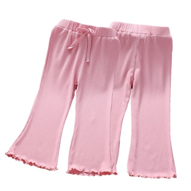 KYAIGUO 1-6T Baby Toddler Girls Summer Flare Pants Solid Color Ribbed Ruffle Bell Bottoms Spring Cotton Leggings Trousers