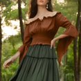 thumbnail image 4 of bbymog Womens Renaissance Peasant Blouse Off Shoulder Trumpet Sleeve Tops Khaki S, 4 of 7