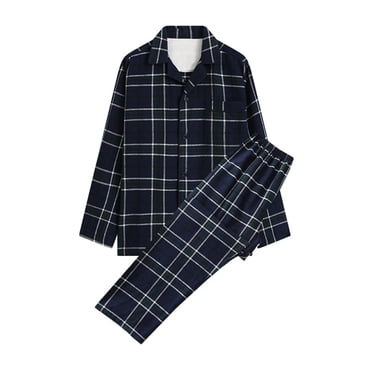 LSLJS Ensembles de Pyjama pour Hommes Décontractés à Carreaux Vêtements d'Intérieur Hauts à Manches Longues Pantalons Col Rabattu Pyjamas de Nuit Ensembles Cadeaux pour Hommes