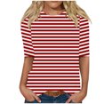 thumbnail image 1 of Enjoytime Blouses Grande Taille pour Femmes à Rayures Col Ras du Cou Manches Mi-Longues Chemises Décontractées Hauts de Travail de Bureau, 1 of 5