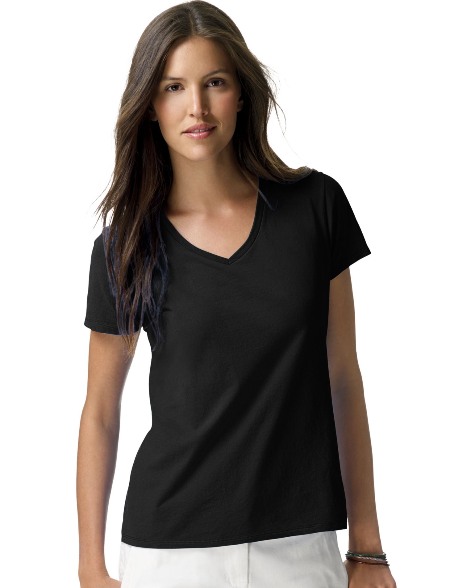Hanes T-Shirt à Col en V Nano-T pour Femmes, 3TG, Noir
