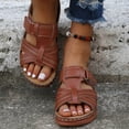 thumbnail image 2 of Sandales Orthopédiques pour Femmes à Enfiler, Confortables, en Cuir, à Bout Ouvert Grand, Plateforme Compensée, 2 of 7