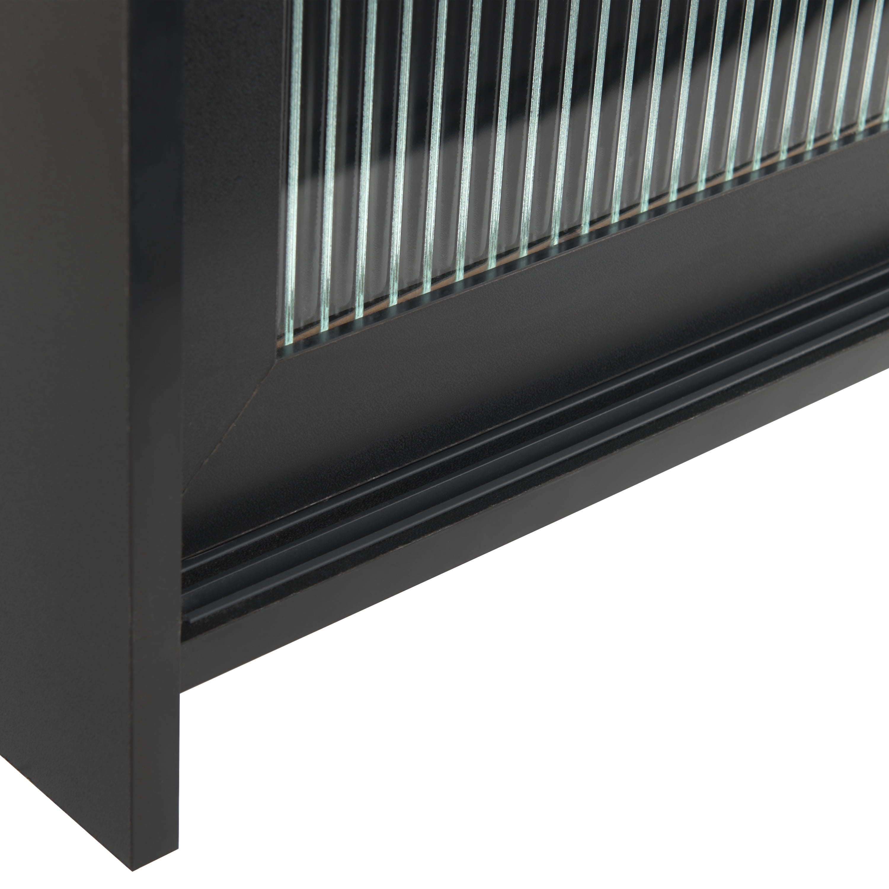 Meuble TV double modulaire CorLiving Ellis en bois d'ingénierie avec 4 portes vitrées cannelées, compatible avec la plupart des téléviseurs de plus de 95 pouces, noir