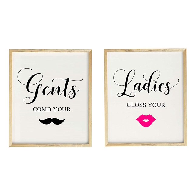 Gent's & Ladie's Restroom Wedding Party Sign Signage Party Print - Frame Not Included
