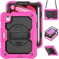 thumbnail image 1 of Case for iPad Mini 7 A17 Pro 2024/Mini 6 2021 8.3 Inch 7th/6th Gen with Screen Protector, 360 Degree Rotating Kickstand Hand Strap Shockproof Cover with Shoulder Strap, Rose, 1 of 7