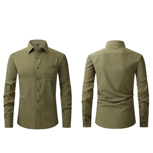 Dress Shirts for Men with Pocket Long Sleeve Big & Tall Tshirts Shirt Button-Down Collared Wrinkle-Free Solid Color Business Work Tops