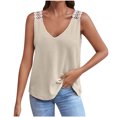 thumbnail image 1 of Birdeem Mode Femmes Décontracté Col en V Sans Manches Dentelle T-Shirt Uni Blouse, 1 of 12