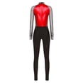 thumbnail image 4 of Jizyo Combinaison Intégrale de Danse à Manches Longues pour Femmes, Brillante avec Strass, une Pièce, Rouge, G, 4 of 5