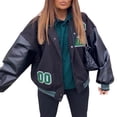 thumbnail image 3 of Vestes de Baseball pour Femmes en Cuir à Manches Longues avec Lettres, 3 of 6