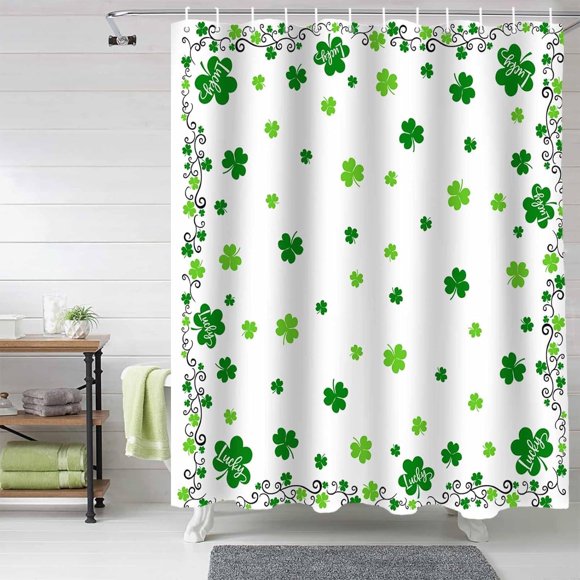 Rideau de Douche de la Saint-Patrick, Ensemble de Rideaux de Douche Trèfle Irlandais Vert avec Crochets, Rideaux de Salle de Bain en Tissu Imperméable pour la Saison et le Printemps, Accessoires de Décoration pour la Maison, Kiosque 36 X 72 Pouces