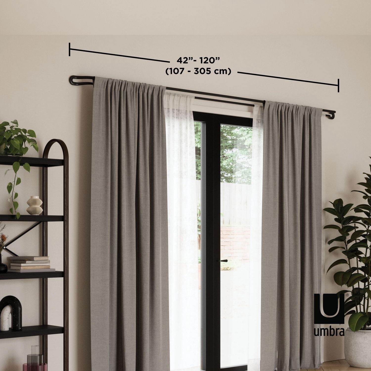 Umbra Midnight 3/4" Tringle à rideau double occultante extensible 42-120"