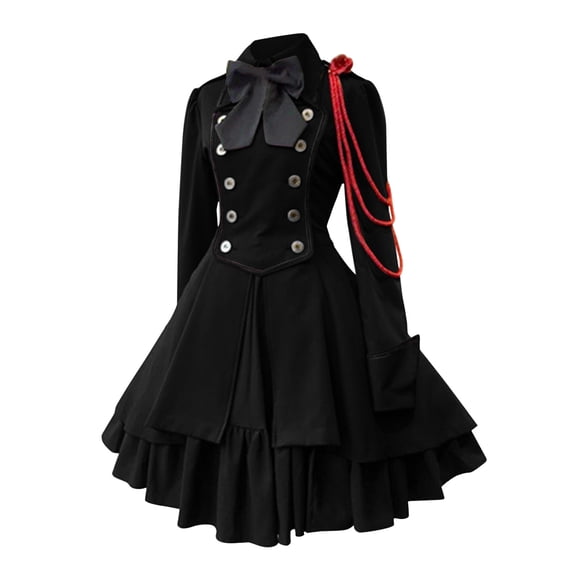 Kcodviy Women's Dress Retro Style Cute Gothic Clothes for Teen Solid Color Trumpet Sleeve Gothic Clothes for Women Long Princess Dress