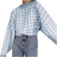 thumbnail image 1 of IROINID Women's Round Neckline Pullover Sweater Plaid Loose Mid-Length Long Sleeve Geometric Knit Retro Sweater, 1 of 4