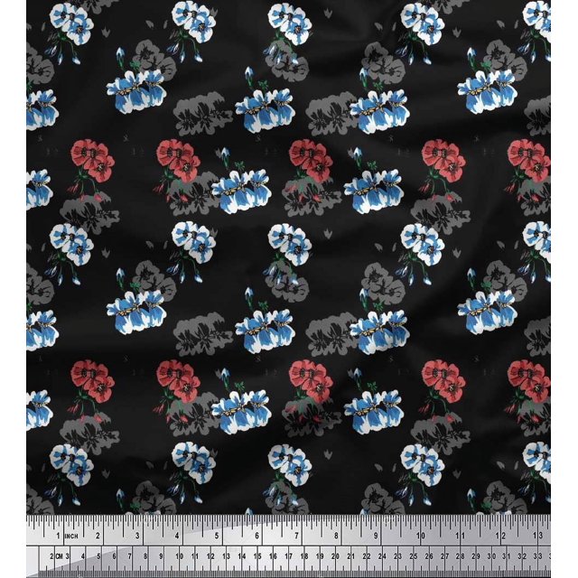 Soimoi White polyester Crepe Fabric Flying Woodpecker Bird Printed Craft Fabric by the Yard 52 Inch Wide
