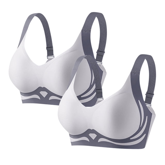 2PC Women's Anti-Sagging Push Up Bra - Wireless Full Coverage Bralette | Color Block Seamless Supportive Lifting Bras
