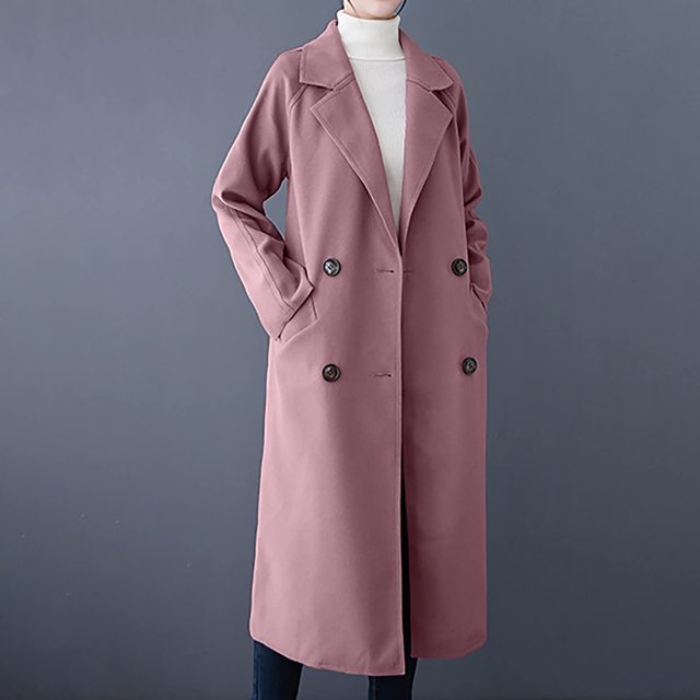 Birdeem Women's Solid Color Lapel Pocket Button Long Woolen Coat Jacket Cardigan Jacket