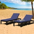 thumbnail image 3 of Gymax Lot de 2 Chaises Longues de Patio en Rotin avec Coussin Réglable Bleu Marine et Blanc Cassé, 3 of 7