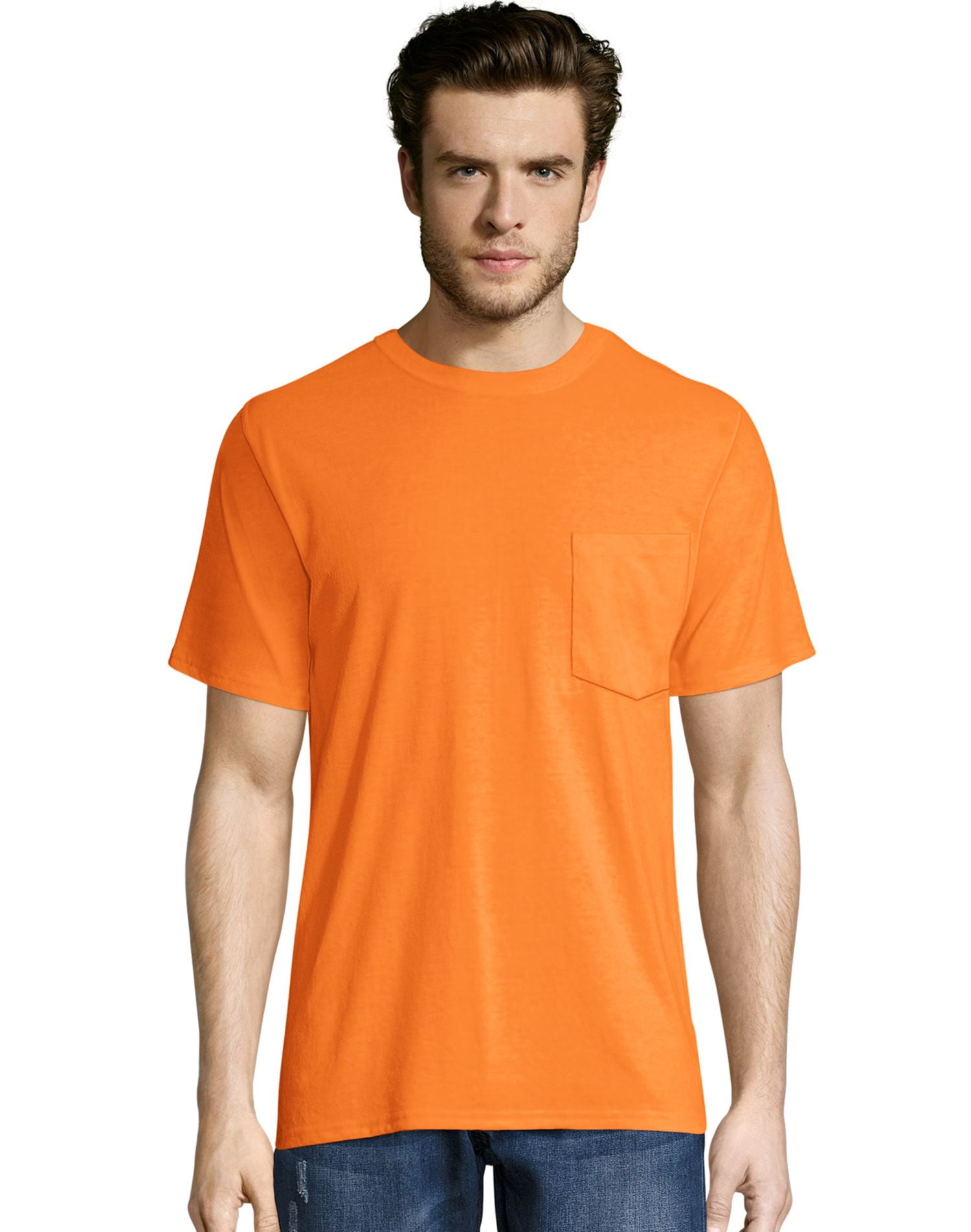 Hanes Mens X-Temp FreshIQ Workwear Pocket Tee Value 2-Pack, M, Safety Orange