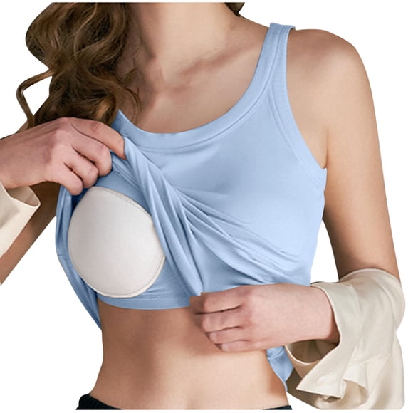 Summer Saving!yoeyez Plus Size Tank Top Woman with Built In Bra Workout Shelf Padded Sleeveless Blouse Tees Camisole Sports Bras Light Blue,XL