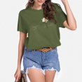 thumbnail image 2 of LUOGENLI T-shirts pour Femmes Motif Tournesol Col Rond Manches Courtes T-shirts Graphiques Vintage Vert Armée G, 2 of 6