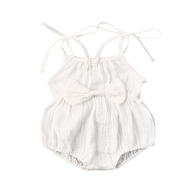 MesaSe Toddler Baby Girl Summer Fall Basic Plain Short Sleeve Cotton Linen Drawstring Romper Jumpsuit