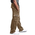 thumbnail image 3 of RXIRUCGD Men Casual Trousers High Waist Drawstring With Multi-Pockets Long Pants, Coffee, Size: S, 3 of 5