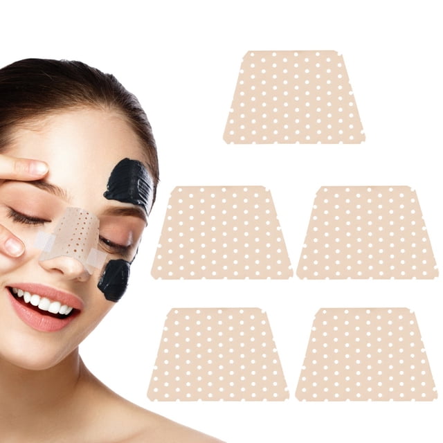 Thermoplastic Nasal Splint, 5PCS Trapezoid Nose Brace Splints in beige color, designed for external nose support and protection after nasal surgery or trauma. Made of breathable thermoplastic material with apertures for air circulation. Each splint measures 2.36 x 1.57 x 1.77 inches and is suitable for rhinoplasty, septoplasty, and orthopedic immobilization. The package includes five splints.